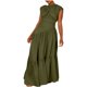 thumbnail image 2 of Sexy Vestido para las Mujeres, Color Sólido sin Mangas Cuello Redondo Plegado Cintura Retracta Tobillo Longitud Maxi Vestido, 2 of 9