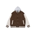 thumbnail image 3 of 1PA1 Men/Women Varsity Jacket Casual Bomber Jacket Hooded Baseball Jacket,Brown,S, 3 of 15