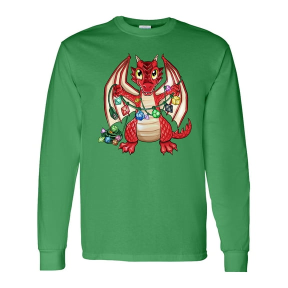 Inktastic Dragon Holding Dice Christmas Lights Long Sleeve T-Shirt