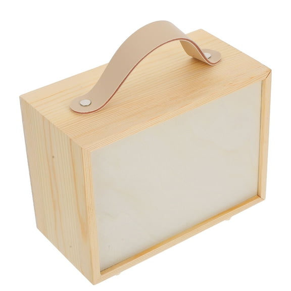 OUNONA Unfinished Wooden Box With Handle And Slide Lid Rustic Keepsake Box Jewelry Organizer Vintage Portable Wedding Candy Container For Dolls And Collectibles