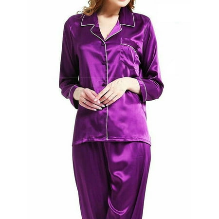 mlpeerw Womens LongPajamas Set Button Closure Silk-like Satin Sleepwear with Pants