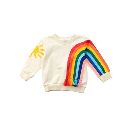 

Youweixiong Toddler Kids Baby Girls Rainbow Sweatshirts Long Sleeve Tassel Sun Print T-Shirts Spring Autumn Pullover Tops