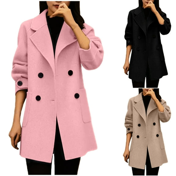 Juebong Women's Casual Thicken Wool Blend Coats Lapel Collar Single Breasted Pea Coat Winter Warm Trench Coat Jackets Overcoats Coffee,XXXXL