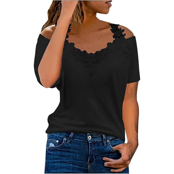Xuboway Womens Summer Short Sleeve Sexy Cut Out Cold Off Shoulder Basic Tunic Tee Tops Solid Color Dressy Party Blouse Shirts