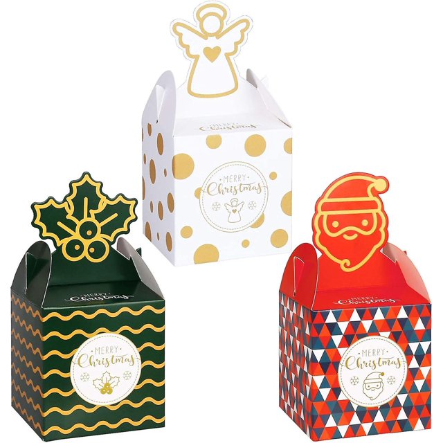 24 cajas de dulces navideñas, preciosas cajas de regalo vacías de papel kraft, cajas de obsequios navideños para niños en Navidad