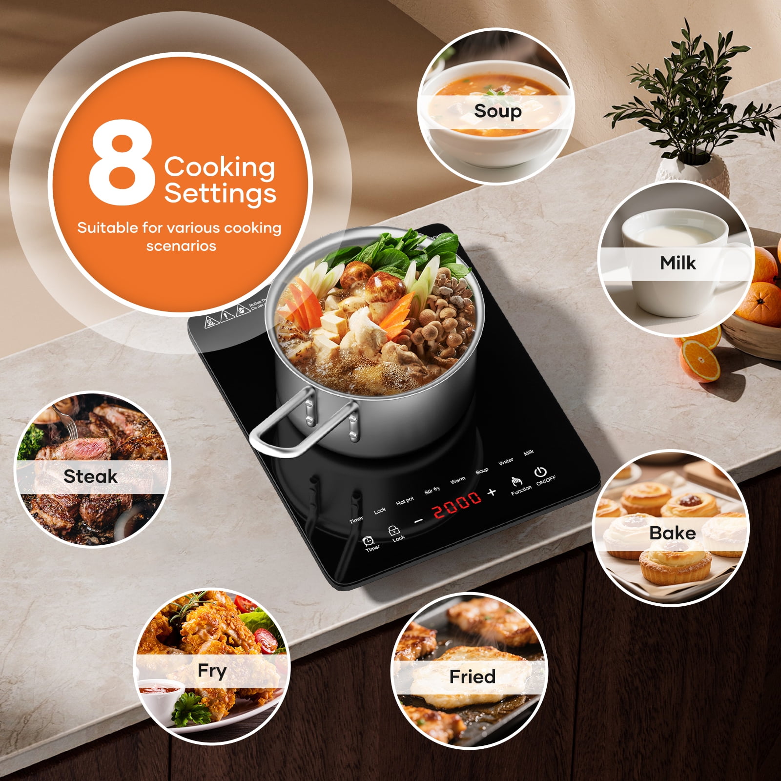 VoltCuisine Portable Induction Cooktop, 1200W Hot Plate Electric Stove Top Burner