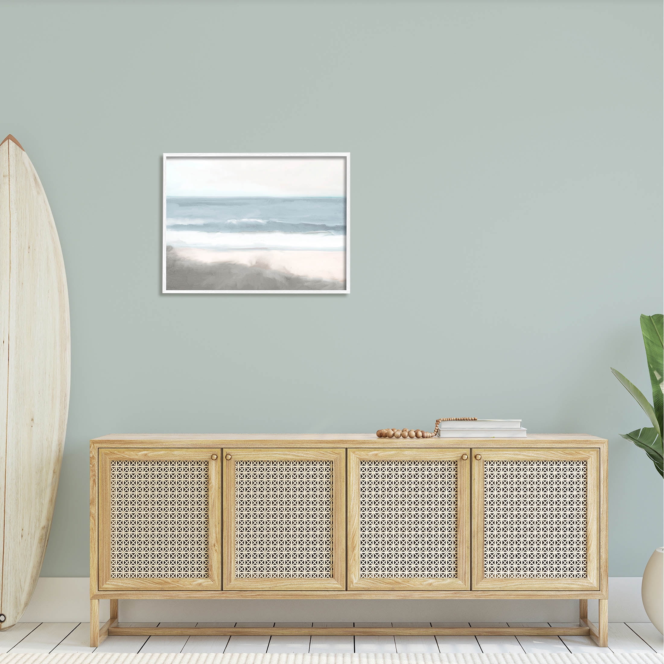Stupell Industries Rolling Beach Waves Foamy Shoreline Graphic Art White Framed Art Print Wall Art, Design by Kim Allen