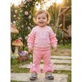 thumbnail image 6 of RUINIXCW Toddler Girl Fall Outfits Letter Bow Embroidered Ruffles Long Sleeve Crew Neck Sweatshirt and Flare Pants 2 Pieces Set, 6 of 8