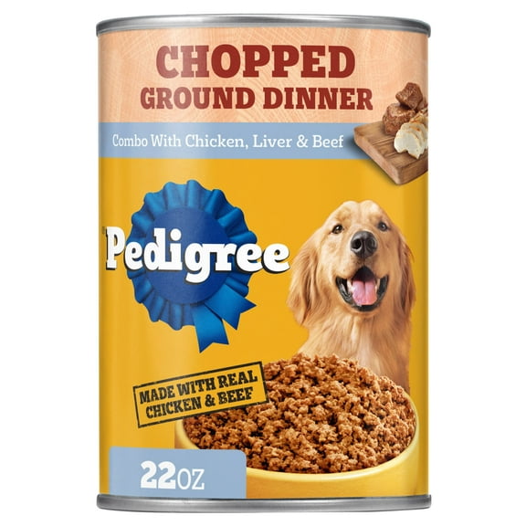 Pedigree Chopped Ground Dinner Chicken, Liver & Beef Adult Soft Wet Dog Food, (12) 22 oz Cans
