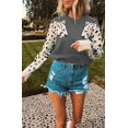 thumbnail image 2 of Pulls pour Femmes Décontractés Imprimé Léopard Patchwork Manches Longues Pull Tricoté Court, 2 of 4