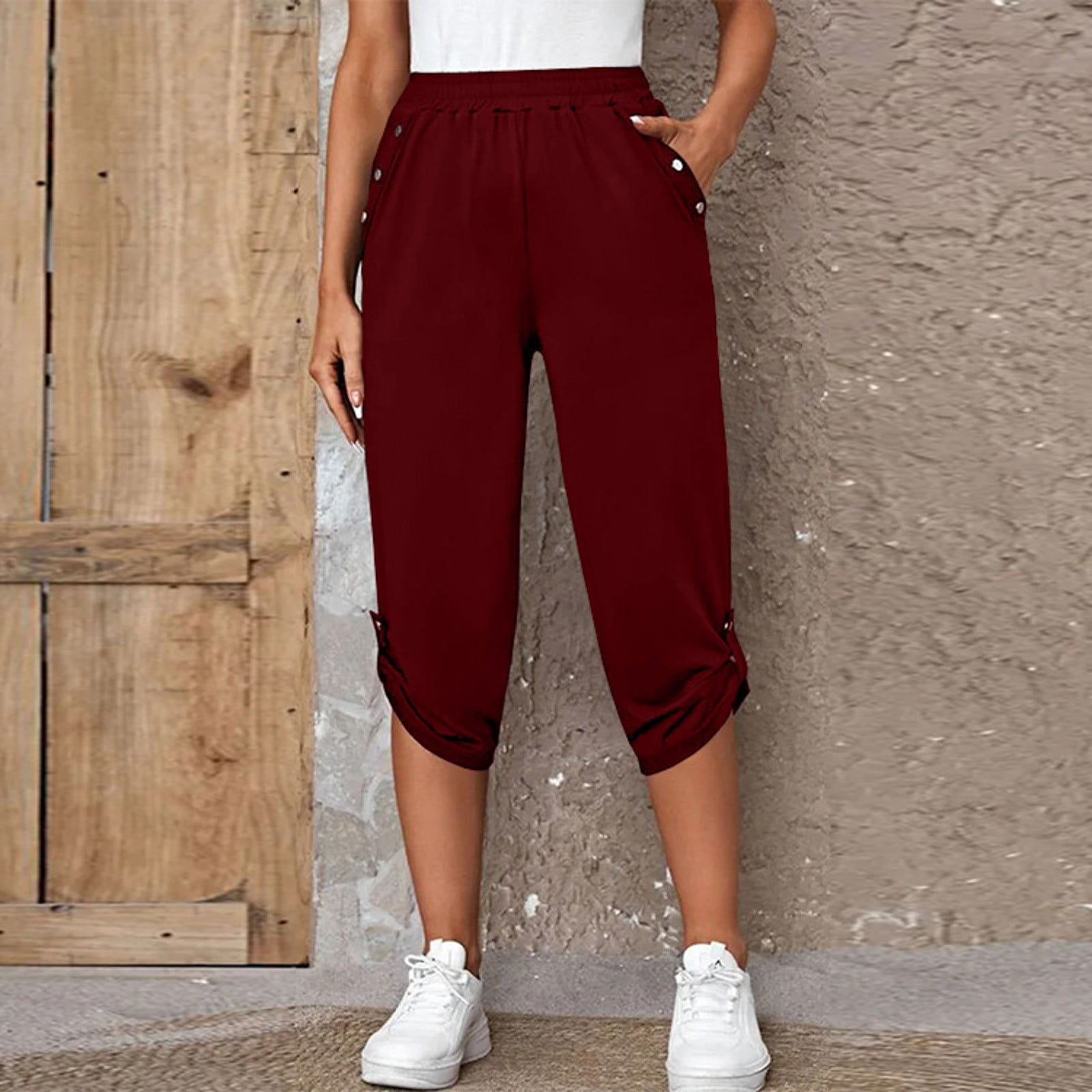 nsendm Female Pants Adult plus Size Yoga Pants for Women 2x European and American Summer New Casual Casual Pant Suits for Women plus Size 3 Red XXL Walmart