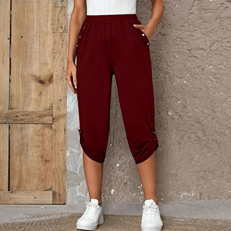 Ketyyh-chn99 Casual Pants for Womens Sweat Pants Women Casual Fall Straight  Leg Waist Pants Red,XL