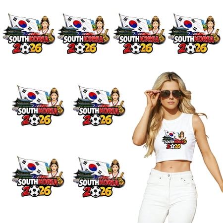 8 large-sized iron-on transfer sheets , DTF Transfer Ready to Press for T-Shirts, South Korea 2026 Flag Soccer Girl, Waterproof Heat Transfer Vinyl for Apparel(28CM-11.02in)