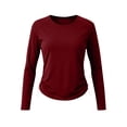 thumbnail image 4 of Qgtaibl Womens Workout Long Sleeve Shirts Round Neck Side Ruched Drawstring Athletic Tops Soft Stretchy Running Sports Tees Wine XL, 4 of 8