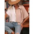 thumbnail image 5 of Women'S Classic-Fit Button Down Casual Blouses Short Sleeve Beach Vacation Hawaiian T Shirts White Pin Apricot L, 5 of 6