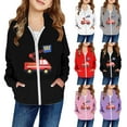 thumbnail image 4 of Ulitacool Girl'S Coats Long Sleeve Girls Winter Hooded Jacket With Fire Truck Print Zip Up Coats For Kids Outerwear School Outdoor Play Comfortable Wear Pink 5-6 Years, 4 of 4