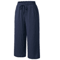 thumbnail image 2 of Nicelf Capris Pants for Women, Summer Wide Leg Pants Woman with Pockets High Waist Drawstring Elastic Waist, Comfy Casual Pants for Women Loose Lounge Cropped, 2 of 7
