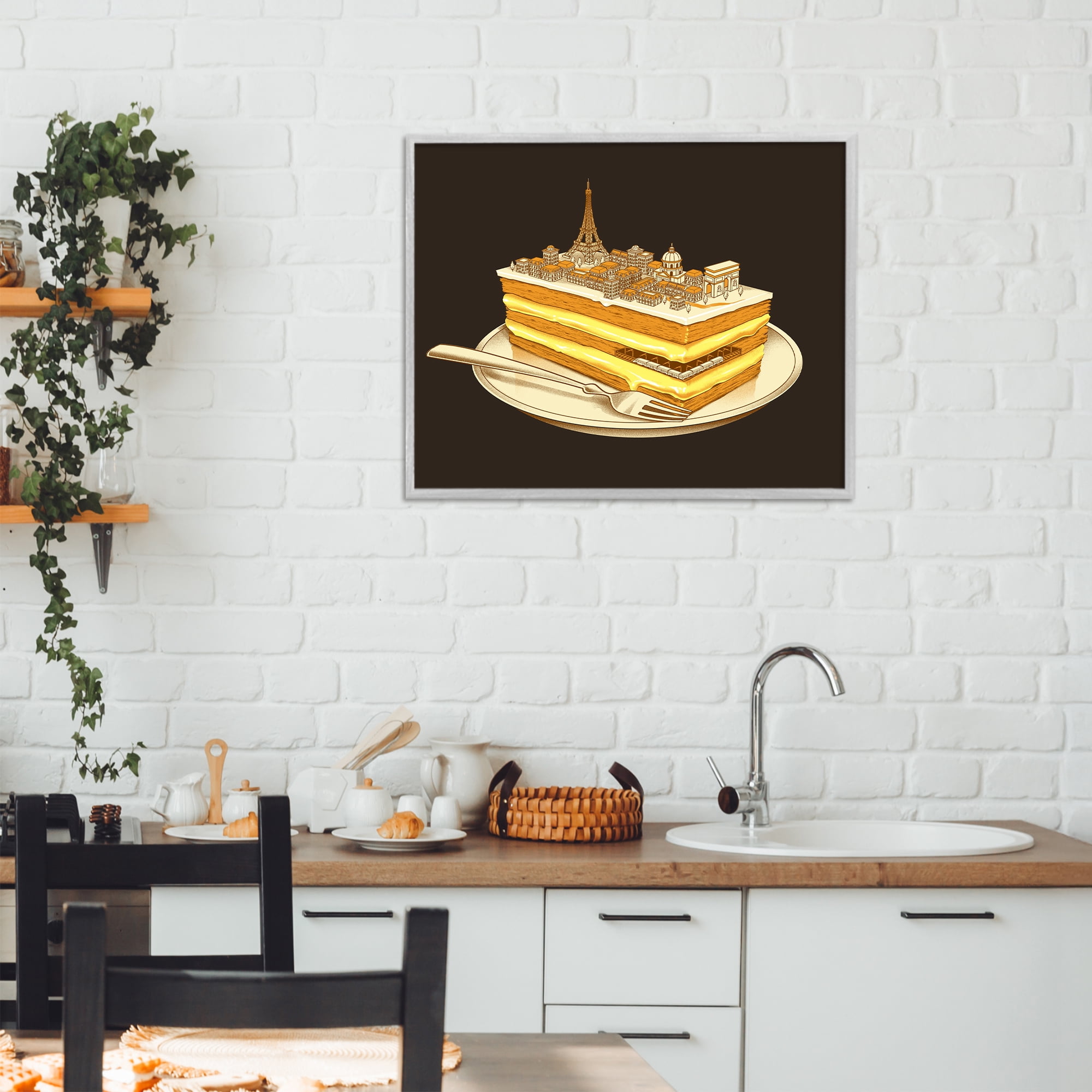 Stupell Industries Hungry For Travels Paris Gray Framed Giclee Art, design by Tobe Fonseca