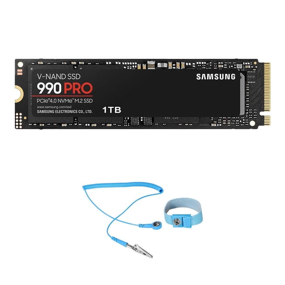Samsung 990 PRO 1TB PCIe Gen4 NVMe M.2 Internal SSD, Bundle with Green Extreme 6' Anti-Static Wrist Strap