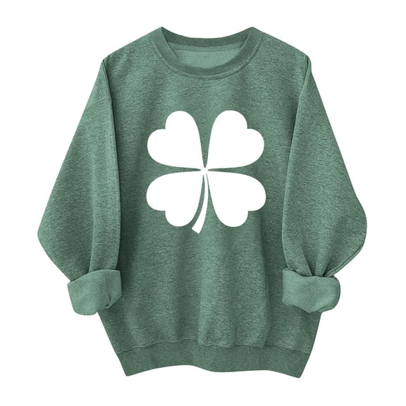 St Patricks Day Sweatshirt Women Four-Leaf Clover Print Shirt Long Sleeve Crew Neck Pullover Saint Patricks Day Shirt Irish Tops for Women