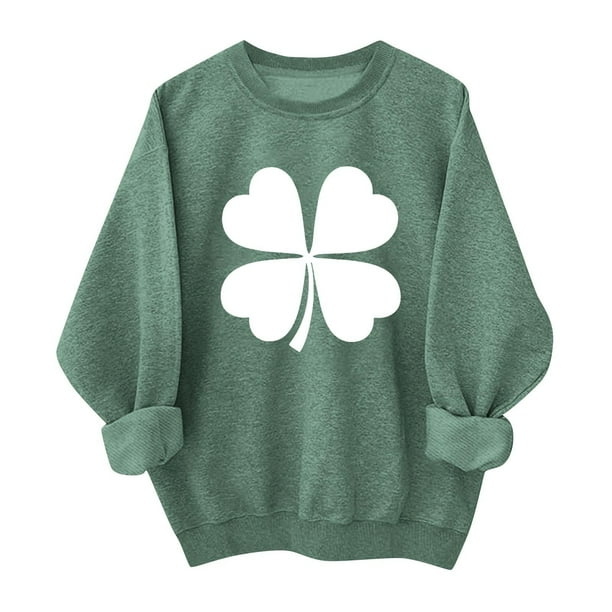 Ounisa St. Patrick's Day Sweatshirt for Women Clover Graphic T Shirts Patty's Day Long Sleeve Tee Tops Pullover