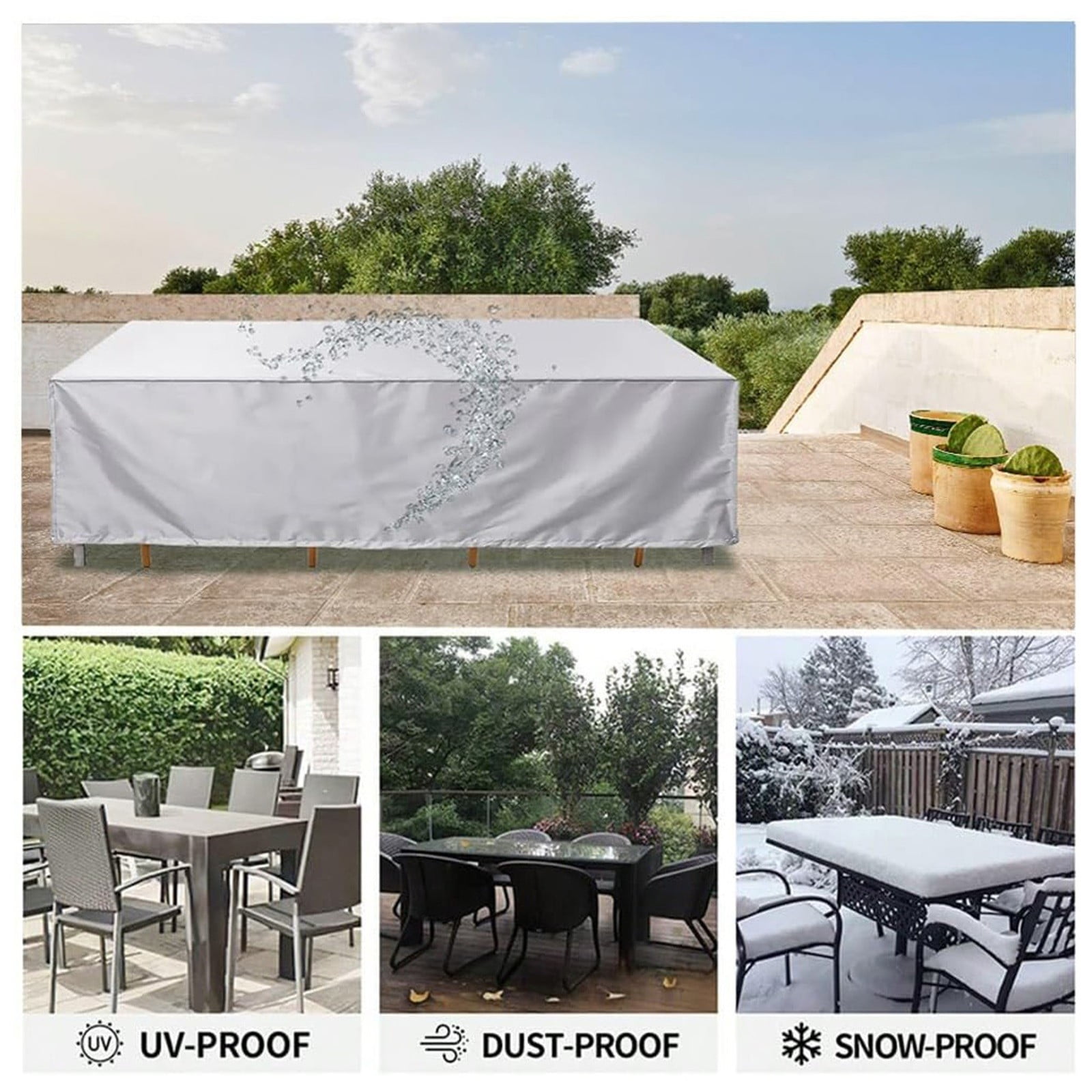 Kingtowag Outdoor Patio Table Chair Dust Cover 120X120X85cm Garden Furniture Protective Cover, 420D Waterproof Uv-Resistant with Rope