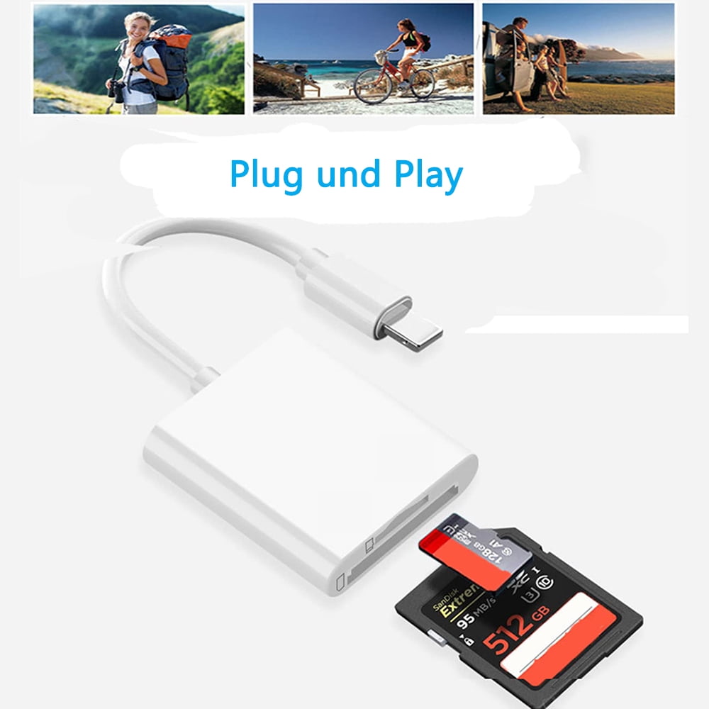 Adaptateur Carte SD Pour IPhone IPad - Lecteur Double Fente Micro SD/SD, Plug And Play, Transfert Rapide - 6