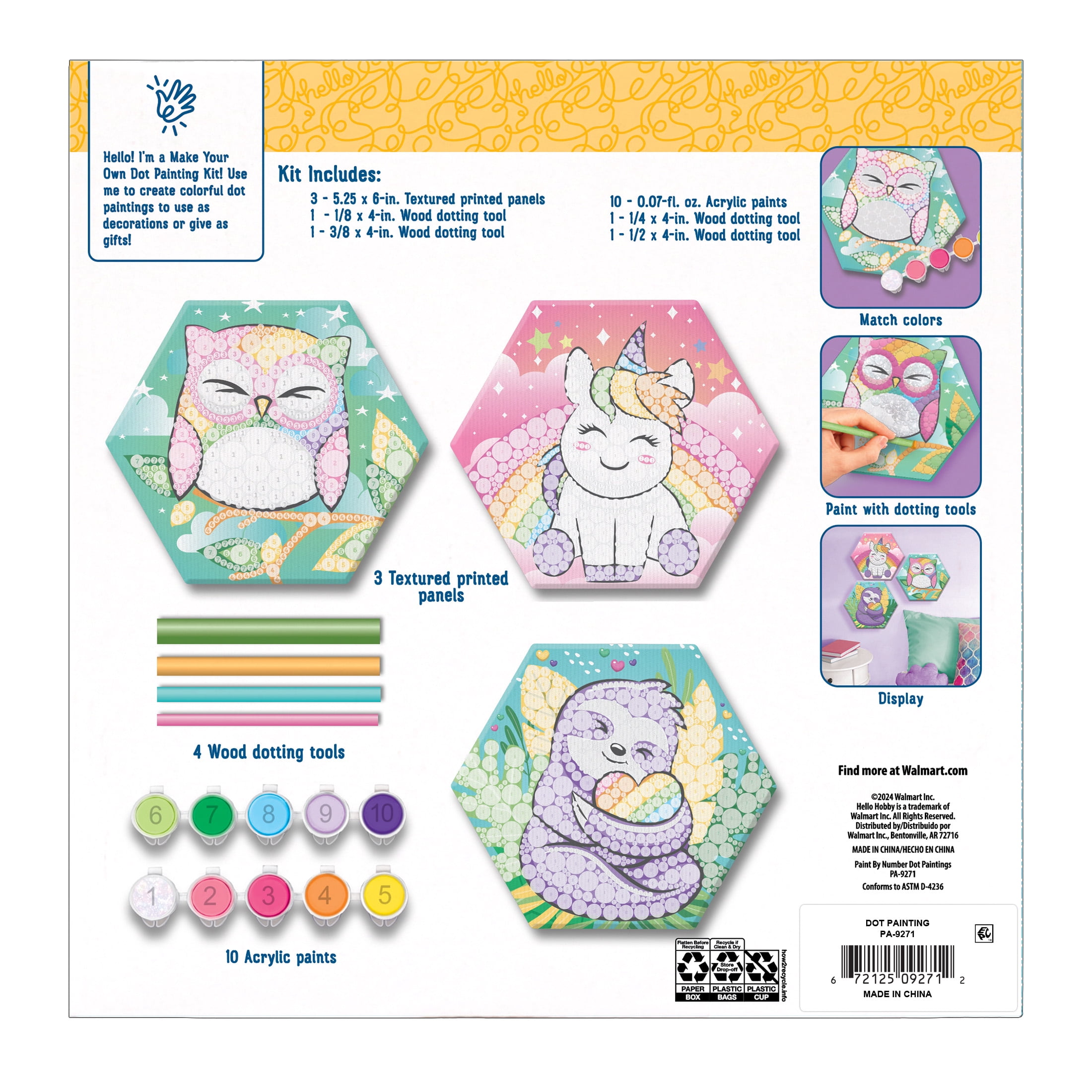 (4 pack) Hello Hobby Paint by Numbers Kit for Kids, Animal Dot Painting
