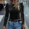 thumbnail image 2 of Womens Velvet Tops Puff Long Sleeve Shirts Dressy Casual Mock Neck Party Holiday Tunic Shirts 2025 Trendy Outfits, 2 of 3
