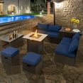 thumbnail image 2 of Topbuy 9 Pieces Outdoor Patio Set with 30" Propane Fire Pit Table Outdoor PE Wicker Sectional Sofa Set with Storage Box and Cushions Navy, 2 of 10