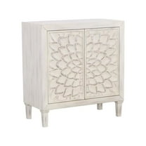 FurniFact White Accent Cabinet with Floral Carved Door, Wood Storage Cabinet