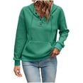 thumbnail image 2 of Guieoi Sweatshirts for Women Plus Size under $10.00 Women Casual Loose Solid Color Hooded Button Pocket Drawstring Long Sleeves Tops Green Black*Friday/Cyber*Monday, 2 of 7