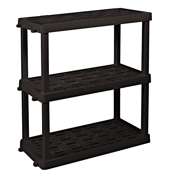 Oskar Plastic Storage Shelves 3-Tier 36"W x 18"D x 38"H Multipurpose Organizer Garage Shelf, Black