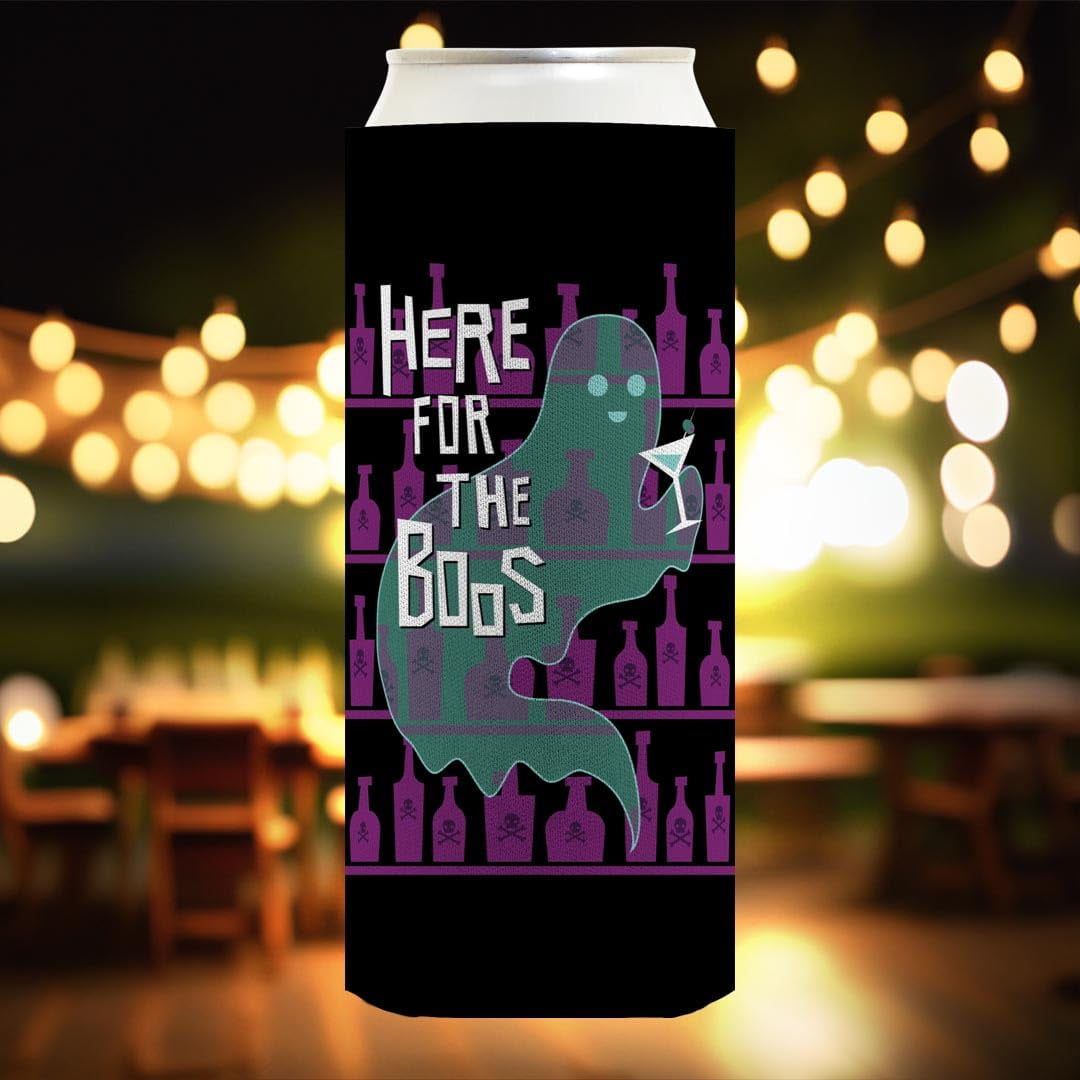 Womens Halloween Party Decorations Drink Up Witches Here For The Boos 2 Sided 6-Pack Ultra Slim Can Drink Sleeves