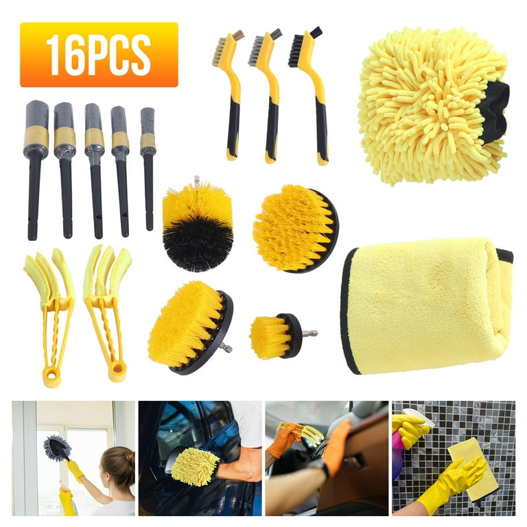 Mateauto Car Detailing Brush Set,20PCS Drill Brush Set,Car Interior  Detailing Kit & Car Wash Kit with Boar Hair Detail Brush and Cleaning Gel  for Wheel,Dashboard,Air Vent,Leather and Exterior 