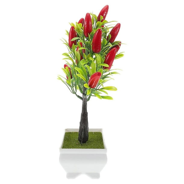 Multi Color Artificial Pepper Tree Bonsai Decor Realistic Faux Plant for Home and Office Aesthetic 10.5 Inches