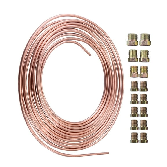Anxingo Copper-Nickel Coated Alloy Brake Line Tubing Kit with Fittings-25 ft. 3/16 OD Fit for Hydraulic Braking Systems