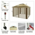 thumbnail image 3 of CROWN SHADES 11 x 1 Foot Pop Up Gazebo Canopy Shelter, Outdoor Canopy w/ 4 Mosquito Net Sidewalls, Push Center Lock, and Wheeled Carry Bag, Beige/Coffee, 3 of 7