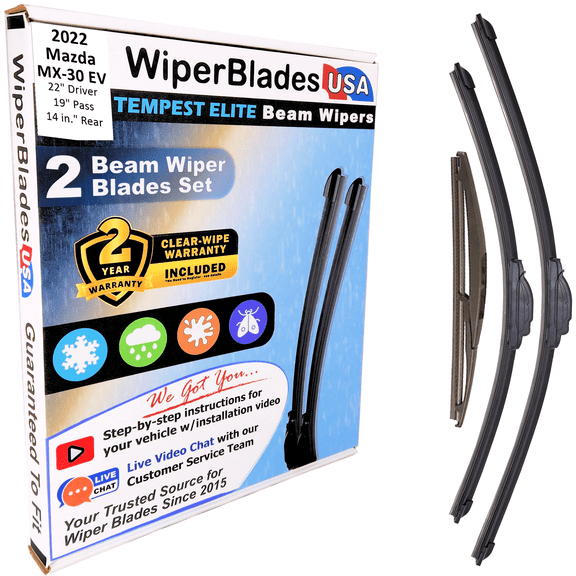 2022 Mazda MX-30 EV Beam Wiper Blades Wipers w/2yr Warranty (Set of 3) w/Rear Wiper (WiperBladesUSA)