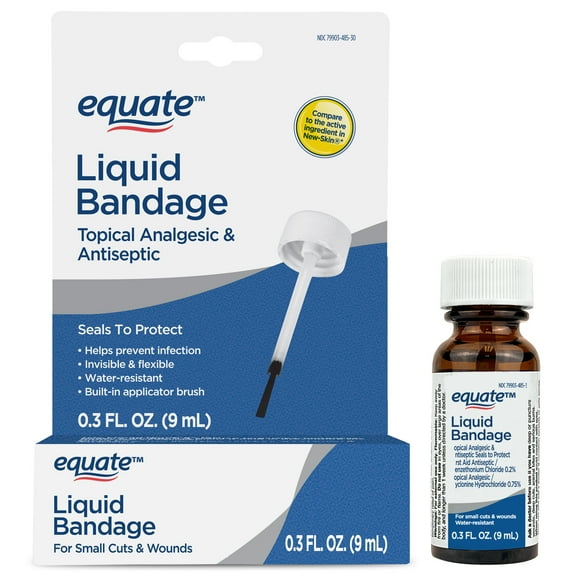 Equate Liquid Bandage, Topical Analgesic and Antiseptic for Small Cuts, 0.3oz, Compare to the Active Ingredient in New Skin®