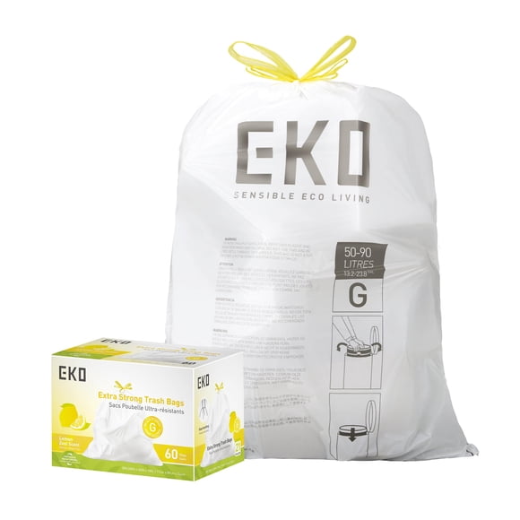 Bolsas de basura EKO de 21 galones, 60 unidades, aroma limón, con cierre de cordón