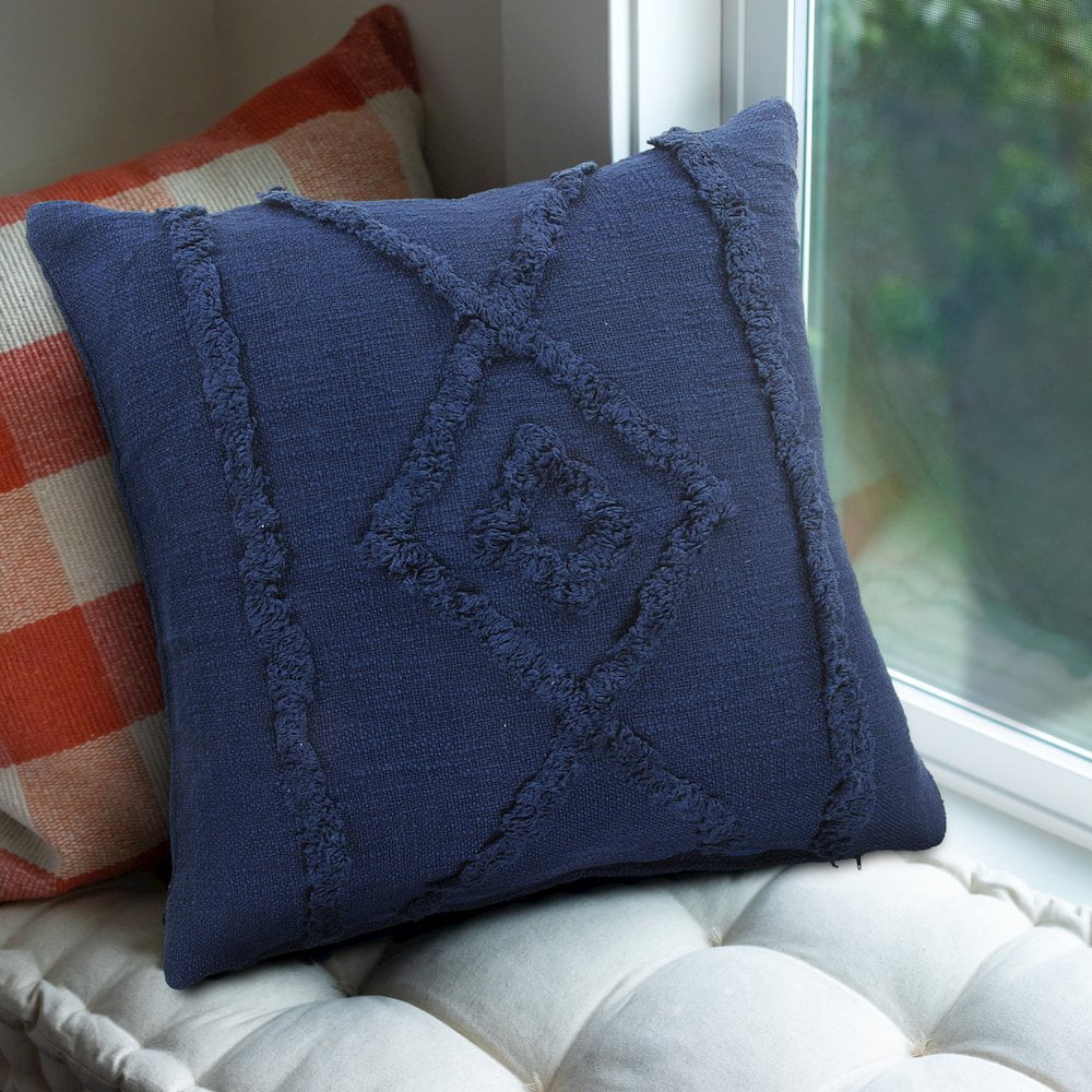 LR Home Ox Bay Hand-Woven Blue  Diamond All-Natural Cotton  Pillow Cover