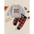 thumbnail image 2 of Suealasg Kids Toddler Boys 2Pcs Christmas Clothes 6M 1T 2T 3T Little Boys Casual Spring Fall Outfits Letters Print Long Sleeve Sweatshirt Plaid Long Pants Set, 2 of 8