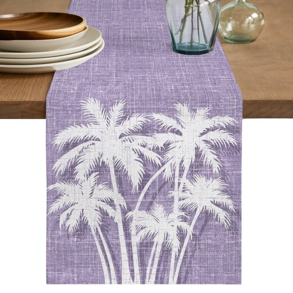 Table Runners 90 Inches Long Dress Scarves, Coastal Palm Tree Farmhouse Coffee/Dining/Kitchen Table Decor Table Runner for Living Room, Tropical Plants Botanical Vintage Purple 13x90 Inch