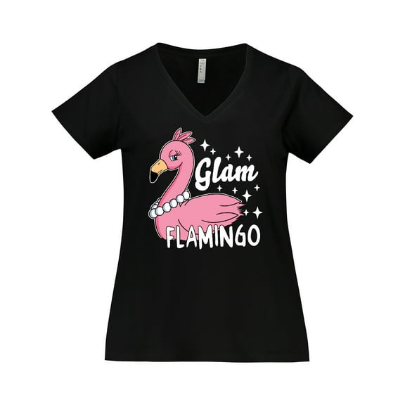 Inktastic Glam Pink Flamingo with Pearls Women's Plus Size V-Neck T-Shirt