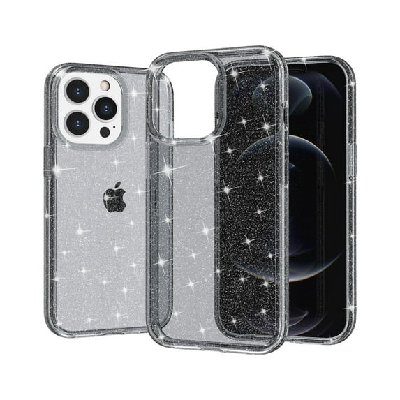 Glitter Clear Case for iPhone 14 Pro Max, Shining Sparkle Bling Military Grade Soft TPU Anti-Scratch Shockproof Cover Full Coverage Non-Yellowing Non-Slip Translucent Slim Lightweight Case, Gray