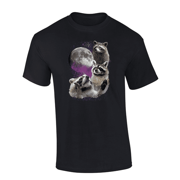 Trenz Shirt Company Funny Space Galaxy Moon Racoons Short Sleeve Mens Graphic T-Shirt-Black-xxl