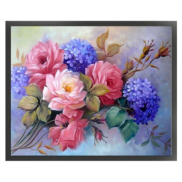Cuadros Decorativos Rosa y Hortensia punto de cruz completo 11CT hilo de algodón bordado impreso DIY Ehuebsd embutido en tela