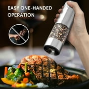 AsFrost Electric Salt and Pepper Grinder Set USB Rechargeable with Adjustable Coarseness Stainless Steel Automatic Salt n Pepper Mill Grinders Refillable with light