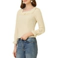 thumbnail image 4 of INSPIRE CHIC Women's Elegant Ruffle Square Neck Puff Long Sleeve Chiffon Blouse S Beige, 4 of 7